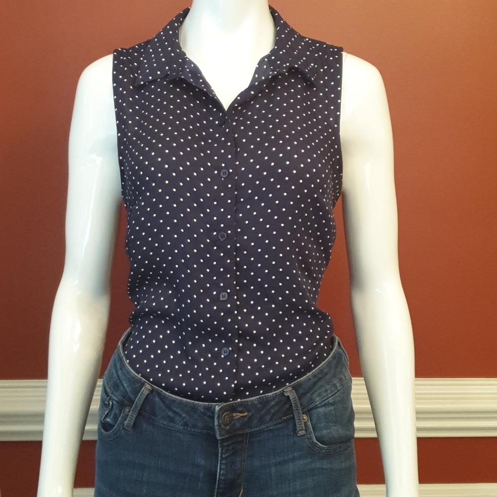 Blue w/ white polka dots blouse